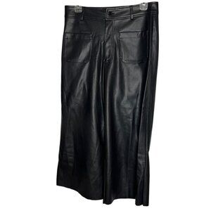 Mark‎ Alan NY Women's M Cropped Black Faux Leather Pants Wide Leg Elevated Basic